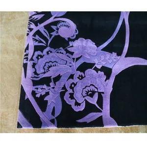 Black And Purple Floral Cut Pile Area Rug Carpet Wool Guangzhou Carpet thumbnail-4