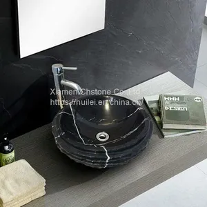 China Black Marble Sinks,Black Marqunia Marble Round Sinks, Marble Basins thumbnail-2