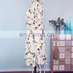 2019 Summer Family Outfits Floral V Neck Short Sleeve Mother and Daughter Long Maxi Dresses for Mom thumbnail-5