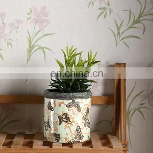 Custom Logo Cheap Price Vintage Butterfly Pattern Flowers Planter Green Ceramic Flower Pots for Corridor thumbnail-1