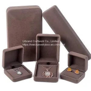 High Quality Wholesale Luxury Brown Color Velvet Jewelry Set Box Ring Storage Box thumbnail-1