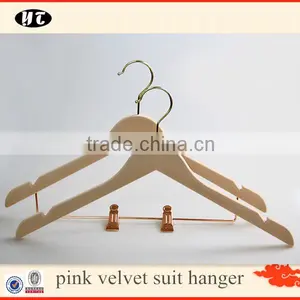 High Quality Plastic Suit Hanger Velvet Hanger With Golden Clips thumbnail-3