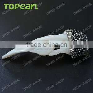 Topearl Jewelry Charm Leaf White Shell Pendant Rhinestones Clay Pave Pendant Designs for Women SPD02 thumbnail-1