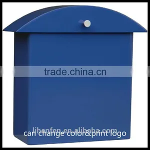 Metal House Mailbox for Residential Wall-mounted Blue Powdercoated Finish Waterproof Outdoor Used thumbnail-1