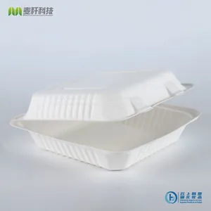 PFAS FREE Disposable Biodegradable 9*9 Take Away Sugarcane Bagasse Clamshell Container thumbnail-1