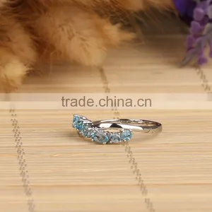 Jewelry Factory Wholesale Hot Selling New Fashion Costume Jewelry Blue Topaz Rhodium Plated Silver Jewelry Ring thumbnail-5