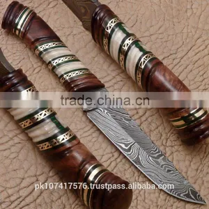 Custom Handmade Damascus Blade Alamo Wood + Bone Handle thumbnail-1