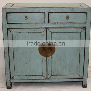 Chinese Antique Furniture -- Blue Two Drawer Two Door Cabinet thumbnail-1