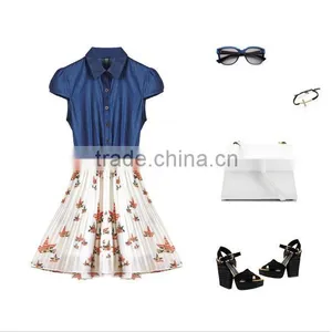 2015 New Arrival New Style Fashion Women Real Comfort Clothing Denim Matching Printing is One-piece Chiffon Dresses East thumbnail-2