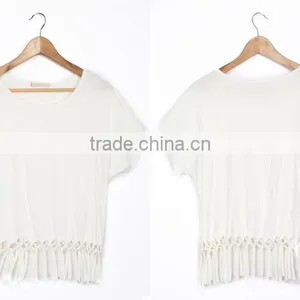 Wholesale Womens Short Sleeve White Blank T Shirt 100% Rayon thumbnail-5