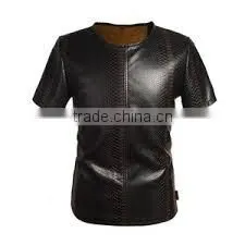Ladies Leather T-shirt / Leather Sleeve Sublimation T-Shirt / Left Pocket Blank Leather Tshirt thumbnail-1