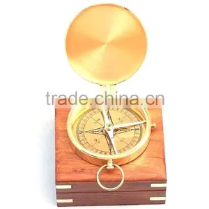 Nautical Pocket Compass- Brass Gentlemen's Compass With Rosewood Box 13427 thumbnail-1