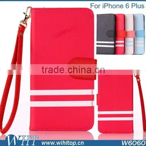 Case For IPhone 6 Plus Wallet Leather Case + Strips Color Mix Design With Card Slots PU Leather thumbnail-1