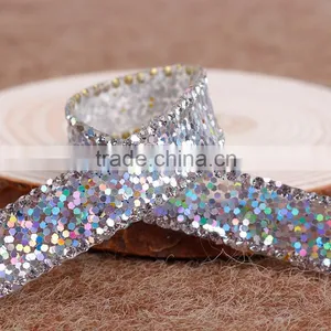 New Arrival Bling Bling Crystal Rhinestone Ribbon With Hotfix Glue Chain thumbnail-3