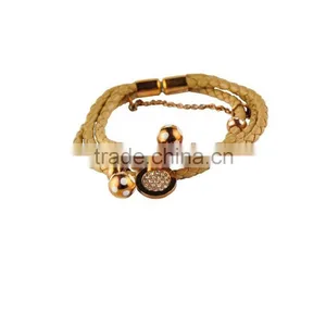 Beautiful Stainless Steel Leather Bangle With Gold Plating 316L Leather Bracelet thumbnail-1