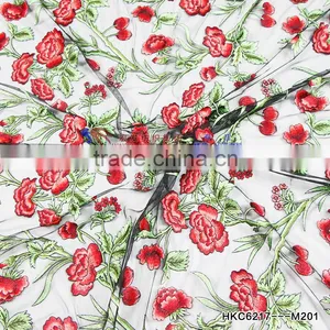 Amazing Indian Hand Decorated Embroidery Dress 3D Rose Floral Green Stem Embroider Texile Fabric for Summer Tunic Manufactory thumbnail-4