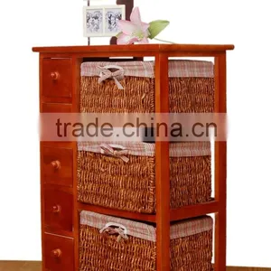 Latest Style Wooden Cabinet With 3 Wicker Baskets for Home Storage thumbnail-3