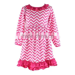 2015 New Design Hot Pink Chevron Fashion Baby Dress Children Long Sleeve Dresses Boutique Children Clothes New Model Girl Dress thumbnail-1