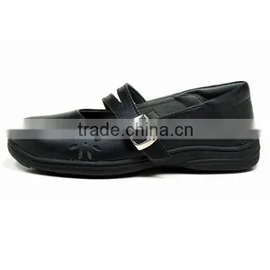 Customized Girls Black Microfiber Leather Students School Shoes With Buckle Strap thumbnail-2