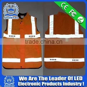 2016 Hot Selling LED Fluorescent Orange Refletive Jacket For Road Safety At Night thumbnail-4