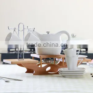 Luxury/Europeanism Bamboo Material Coffee Tea Set Holder With Stainless Steel Rack thumbnail-2