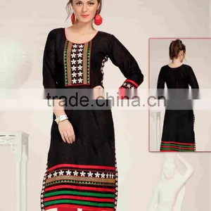 Designer Silk Embroidered KURTI-TUNIC-TOP-KURTA thumbnail-3