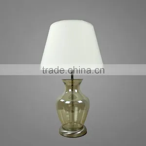 Satin Nickel Metal Base And Glass Body With White Fabric Lampshade Study Table Lamp Bedside Table Lamp thumbnail-1