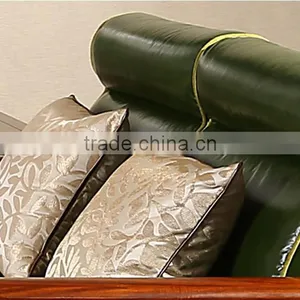 Country Style Wooden And Genuine Leather Sofa Set With Peacock Pattern, Neo Classic Living Room Set(MOQ=1 SET) thumbnail-4