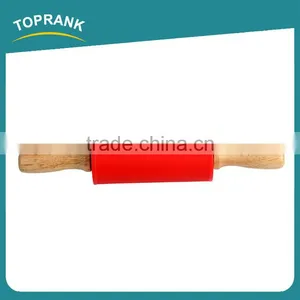Toprank High Quality Pizza Dough Roller Non-Stick Mini Silicone Noodle Rolling Pin Kids Rolling Pin With Wooden Handle thumbnail-1