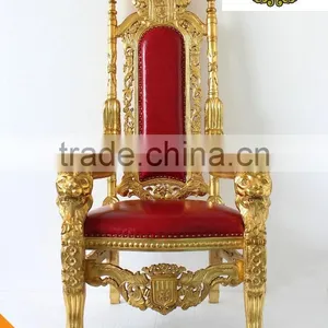 MD-0030-03 Antique Shinning Gold King Throne Chair With Lions Armrest thumbnail-1