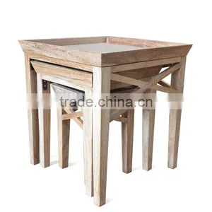 Side Table Stackable Berlin Whitewashed Teak Wood thumbnail-2