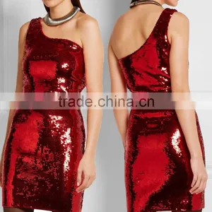 Chic One-shoulder Sparkling Sequin Fabirc Mini Dress Latest Club Party Dresses HSD5612 thumbnail-1