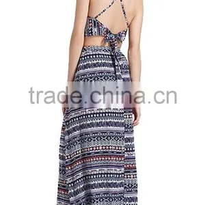 Long Skirt With Kurti and Tops for Sexy Women 2 Pieces Floral Halter Backless Crop Top + Maxi Skirt Set thumbnail-4
