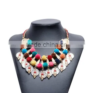 Europe and the United States Ethnic Hand-woven Wool Ball Necklace Big Brand Fashion Multilayer Rivet Triangle Alloy Necklace thumbnail-1