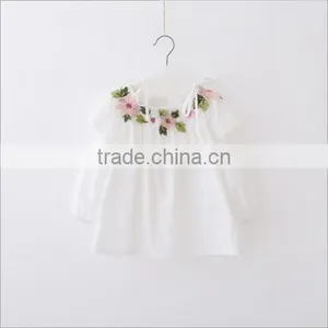 New 2017 Wholesale Summer Fashion Girls Cotton Strapless Lace Flowers Embroidered Blouses 2-8 Years thumbnail-1