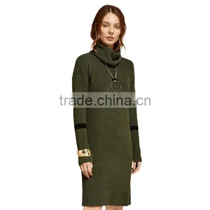 2017 Fashion Design Ladies Green Color Turtleneck Sweater Dress thumbnail-5