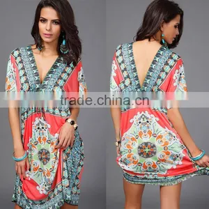 Walson Newest Fashion Milk Silk Sexy V-neck Dress Skirt Big Yards Beach Holiday Dress thumbnail-1