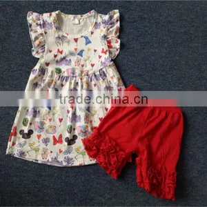 Persnickety Kids Girl Boutique Clothing Sets Wholesale Children's Cotton Stripes Shorts Baby Chicken Pearl Dress Outfit thumbnail-1