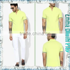 2017 Yellow Mens Contrast Trimming Slit Collar T-shirts thumbnail-5