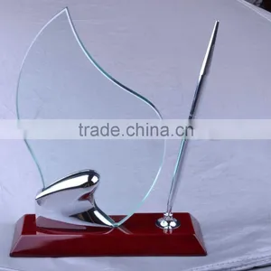 High Quality Blank Wooden Base Glass Trophy Designs for Office Decoration Gift JKC-0010 thumbnail-1