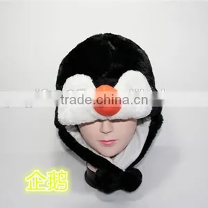 Penguin Plush Warm Hat Earmuff With Ear Poms Cartoon Animal Cap thumbnail-1