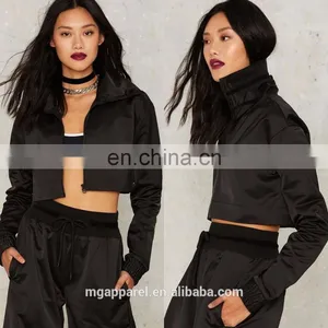 Wholesale Woman Coats and Jackets, Women High Neck Black Track Jacket thumbnail-1