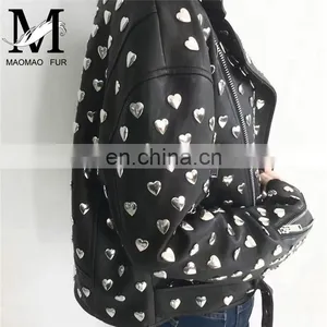 High Quality Custom Design Fashion Motocycle Biker Black Genuine Leather Short Jacket Women thumbnail-6