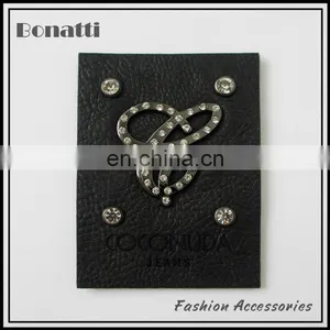 2013 Latest Rhinestone Leather Label With Metal Logo thumbnail-1