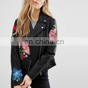 2017 Fashion Factory Price Ladies Embroider Jacket Women Clothing Pu/polyester Leather Jacket thumbnail-1
