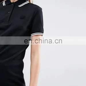 2016 Latest Women Black Multicolor White Tipped Sleeve and Collar Polo Shirts Wholesale thumbnail-3