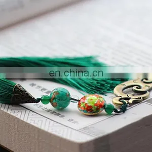 China Style Antique Metal Bookmarks With Fringe Green Metal Custom Engraved Logo Bookmarks thumbnail-2