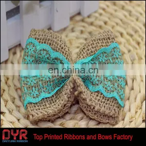 Blue Lace Jute Burlap Ribbon Bow thumbnail-1