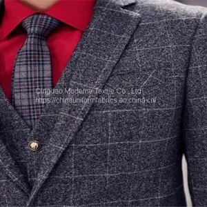 Fashion Modern Checked Worsted Wool Suiting Fabric thumbnail-2