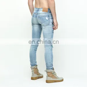 DiZNEW 2020 Wholesale Custom Slim Fitting Printed Ripped Denim Jeans Men thumbnail-5